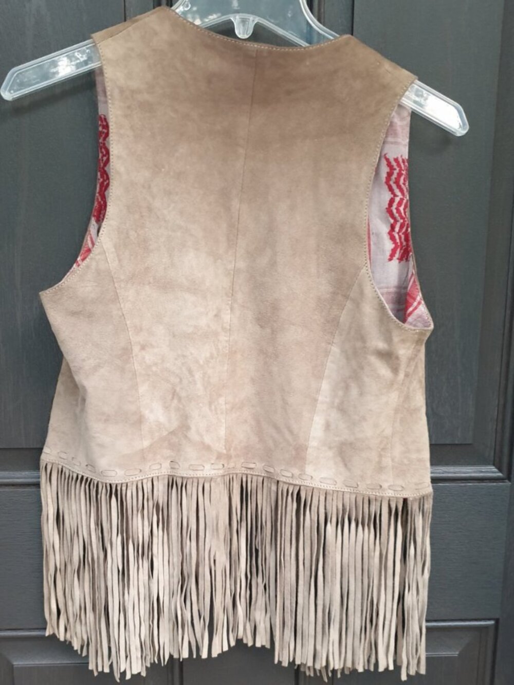 Fringe Suede Tan Lined Italian Leather Vest Fashion Women Casual Wear Size S - Picture 5 of 5